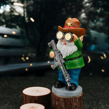 Load image into Gallery viewer, Solar Rifle &amp; Telescope Gnome Statue – Lighted Outdoor Guard Sculpture
