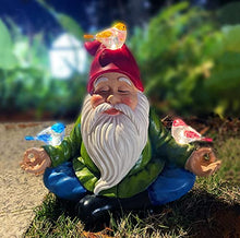 Load image into Gallery viewer, Meditating Lotus Solar Gnome Statue – Lighted Bird Figurine for Gardens
