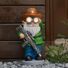Load image into Gallery viewer, Solar Rifle &amp; Telescope Gnome Statue – Lighted Outdoor Guard Sculpture
