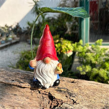 Load image into Gallery viewer, WSHMZYHOME Garden Gnome with Leaf Umbrella – Hand-Painted Resin Lawn Sculpture
