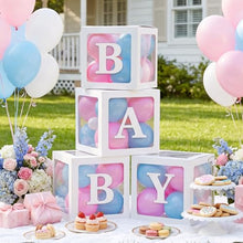 Load image into Gallery viewer, Baby Shower Balloon Boxes – "BABY" Blocks with Balloons &amp; Letters
