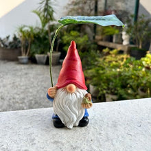 Load image into Gallery viewer, WSHMZYHOME Garden Gnome with Leaf Umbrella – Hand-Painted Resin Lawn Sculpture
