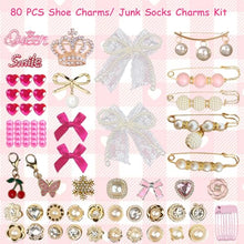 Load image into Gallery viewer, 80-Piece Pink &amp; Gold Shoe Charms &amp; Brooches Set – Y2K Coquette DIY Sneaker Accessories
