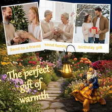 Load image into Gallery viewer, Turtle-Riding Gnome Statue – Whimsical Garden Sculpture with Solar Lantern
