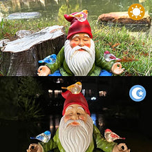 Load image into Gallery viewer, Meditating Lotus Solar Gnome Statue – Lighted Bird Figurine for Gardens
