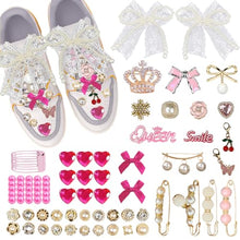 Load image into Gallery viewer, 80-Piece Pink &amp; Gold Shoe Charms &amp; Brooches Set – Y2K Coquette DIY Sneaker Accessories
