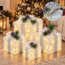 Load image into Gallery viewer, Lighted Christmas Gift Boxes – 4-Piece LED Holiday Decor Set
