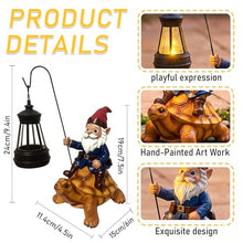 Load image into Gallery viewer, Turtle-Riding Gnome Statue – Whimsical Garden Sculpture with Solar Lantern
