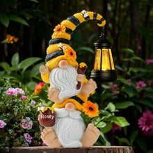 Load image into Gallery viewer, QZZP Stacked Bee Gnomes Solar Lantern Statue
