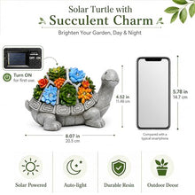 Load image into Gallery viewer, Solar Grey Turtle Garden Ornament – Recycled Eco-Friendly Resin Lawn Accent
