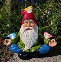 Load image into Gallery viewer, Meditating Lotus Solar Gnome Statue – Lighted Bird Figurine for Gardens
