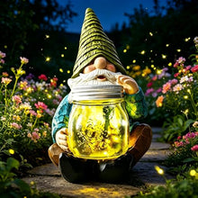 Load image into Gallery viewer, VOOKRY Solar Gnome with Glowing Firefly Jar – 10.6-Inch Outdoor Fairy Garden Light
