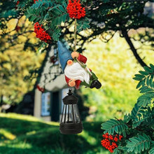 Load image into Gallery viewer, WONDHOME Hanging Climbing Solar Gnome Statue – Vine &amp; Lantern Tree Decor
