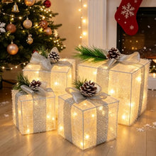 Load image into Gallery viewer, Lighted Christmas Gift Boxes – 4-Piece LED Holiday Decor Set
