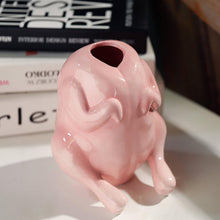 Load image into Gallery viewer, Raw Chicken Vase – Funny Pink Ceramic Planter Gag Gift
