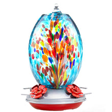 Load image into Gallery viewer, Blue Fireworks Hand-Blown Glass Hummingbird Feeder | Rust-Proof Outdoor Decor
