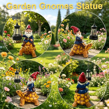 Load image into Gallery viewer, Turtle-Riding Gnome Statue – Whimsical Garden Sculpture with Solar Lantern

