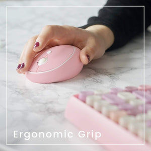Wireless Mini Keyboard & Mouse – Retro Round Keys (Pink)