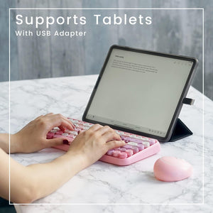 Wireless Mini Keyboard & Mouse – Retro Round Keys (Pink)