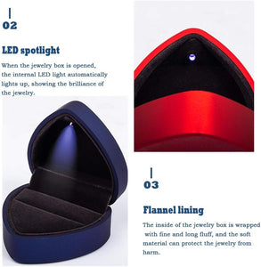 Heart Ring Box with LED Light – Velvet, Red