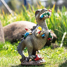 Load image into Gallery viewer, T-Rex Dinosaur Eating Garden Gnomes Statue – Funny Outdoor Lawn Sculpture
