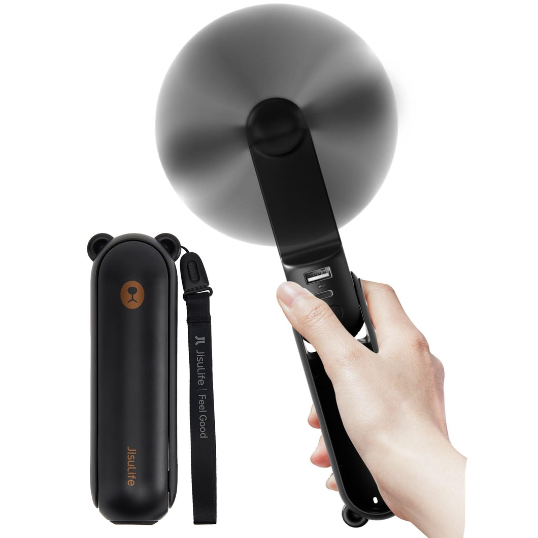 Handheld Fan with 4500mAh Power Bank – Foldable, 3 Speeds (Black)