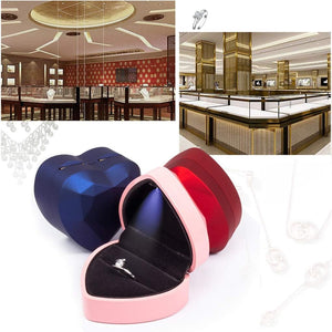 Heart Ring Box with LED Light – Velvet, Red