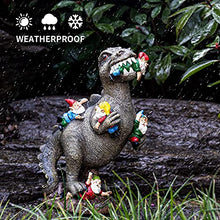 Load image into Gallery viewer, T-Rex Dinosaur Eating Garden Gnomes Statue – Funny Outdoor Lawn Sculpture

