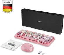 Load image into Gallery viewer, Wireless Mini Keyboard &amp; Mouse – Retro Round Keys (Pink)
