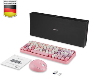 Wireless Mini Keyboard & Mouse – Retro Round Keys (Pink)