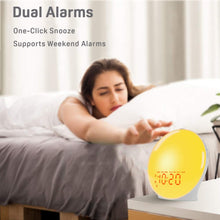 Load image into Gallery viewer, Sunrise Alarm Clock with Radio – Dual Alarms, 7 Colors &amp; Sounds
