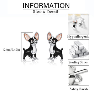 Sterling Silver Chihuahua Stud Earrings – Black