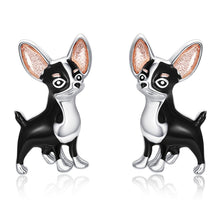 Load image into Gallery viewer, Sterling Silver Chihuahua Stud Earrings – Black
