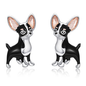 Sterling Silver Chihuahua Stud Earrings – Black