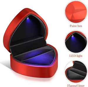 Heart Ring Box with LED Light – Velvet, Red