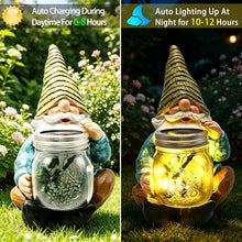 Load image into Gallery viewer, VOOKRY Solar Gnome with Glowing Firefly Jar – 10.6-Inch Outdoor Fairy Garden Light
