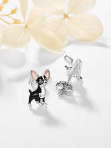Sterling Silver Chihuahua Stud Earrings – Black