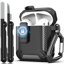 Load image into Gallery viewer, AirPods 1 &amp; 2 Case with Cleaning Kit – Locking Armor (Black)
