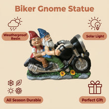 Load image into Gallery viewer, Solar Biker Gnome – Motorcycle Couple Garden Statue
