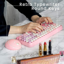 Load image into Gallery viewer, Wireless Mini Keyboard &amp; Mouse – Retro Round Keys (Pink)
