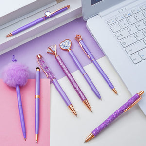 Set of 8 Purple Crystal Ballpoint Pens - Stylish Writing Gifts for Women