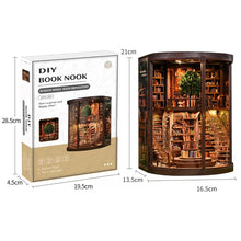 Load image into Gallery viewer, Wisdom Rings DIY Wooden Book Nook Kit | Miniature Light-Up Library Diorama
