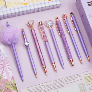 Set of 8 Purple Crystal Ballpoint Pens - Stylish Writing Gifts for Women