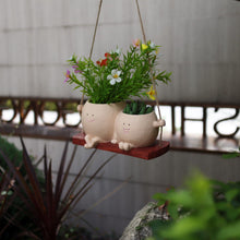 Load image into Gallery viewer, Parent-Kid Swinging Face Planter Pot | Cute Resin Head Vase Decor
