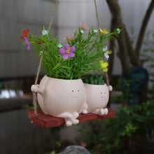 Load image into Gallery viewer, Parent-Kid Swinging Face Planter Pot | Cute Resin Head Vase Decor
