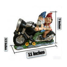 Load image into Gallery viewer, Solar Biker Gnome – Motorcycle Couple Garden Statue
