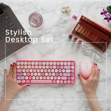 Load image into Gallery viewer, Wireless Mini Keyboard &amp; Mouse – Retro Round Keys (Pink)

