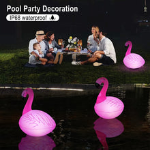 Load image into Gallery viewer, Solar Flamingo Floating Pool Lights – Color-Changing Decor
