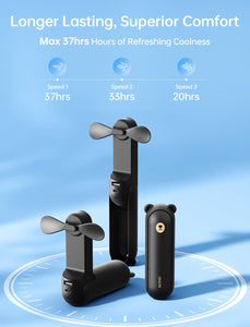 Handheld Fan with 4500mAh Power Bank – Foldable, 3 Speeds (Black)