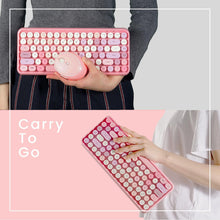 Load image into Gallery viewer, Wireless Mini Keyboard &amp; Mouse – Retro Round Keys (Pink)
